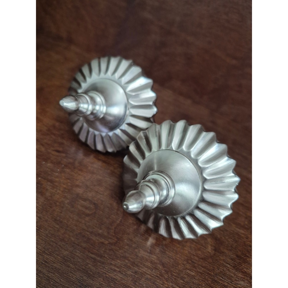 Silver Curtain Rod Finials Decorative‎ Fluted Design 3.5" Set of 2